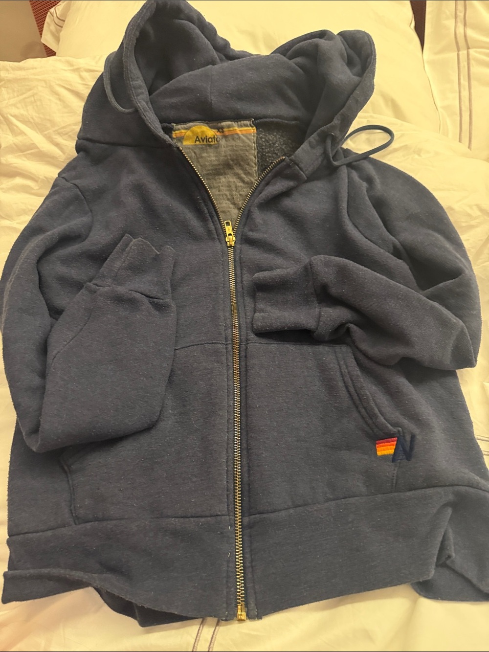 Aviator Nation Navy Kids Hooded Zip Sweatshirt with Stripe Accent